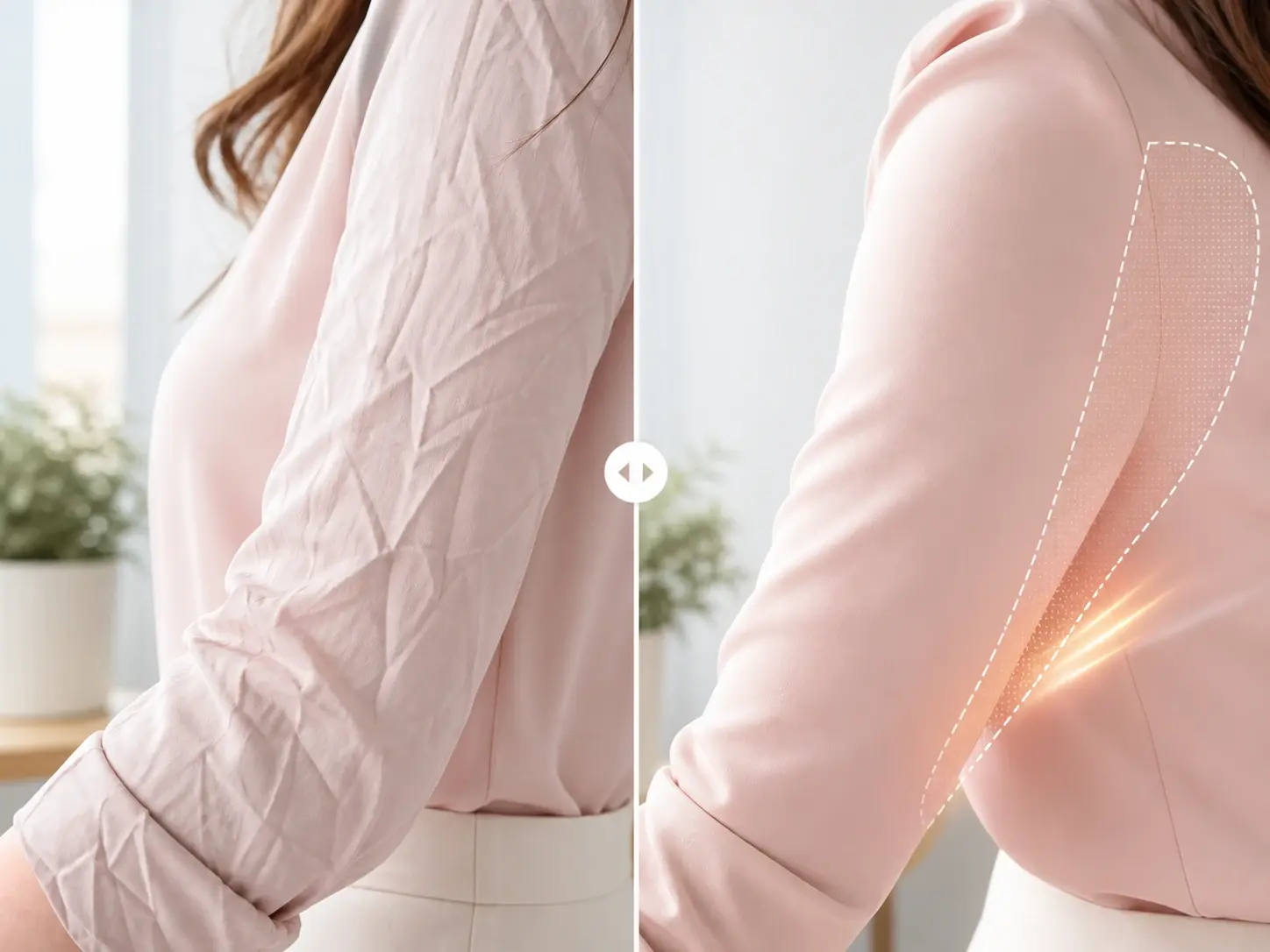 Close shot of fabric smoothing in the Clothes Wrinkle Remover across a creased sleeve