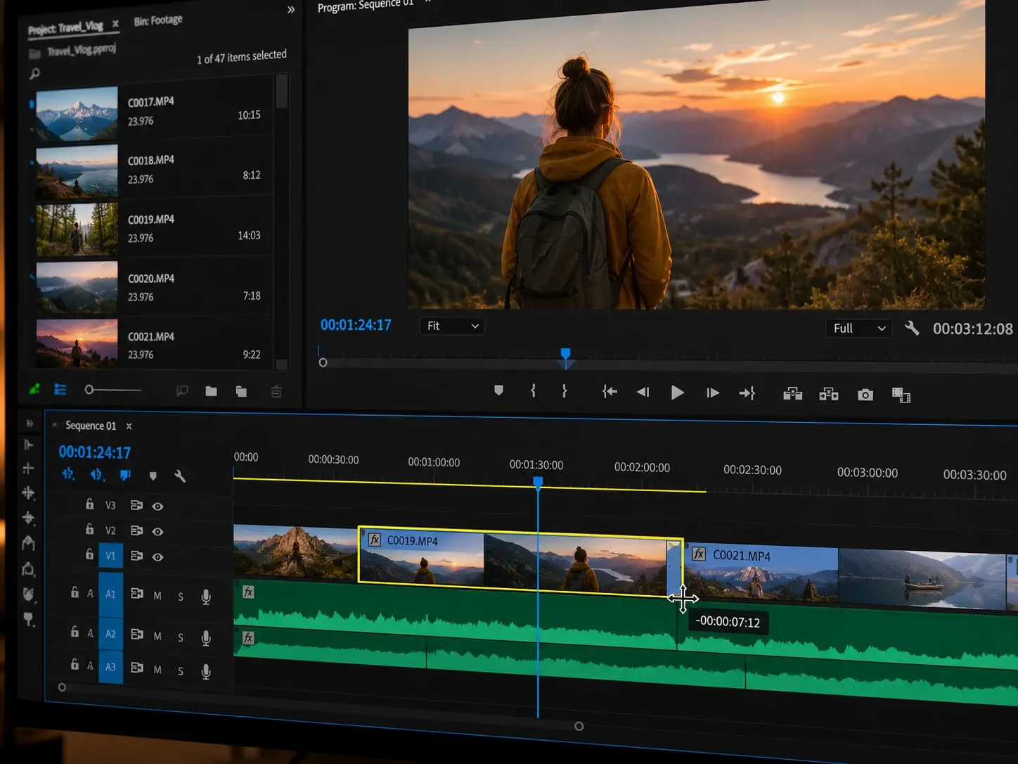 Frame accurate timeline trim inside the AI video editor with marked segments on a clip