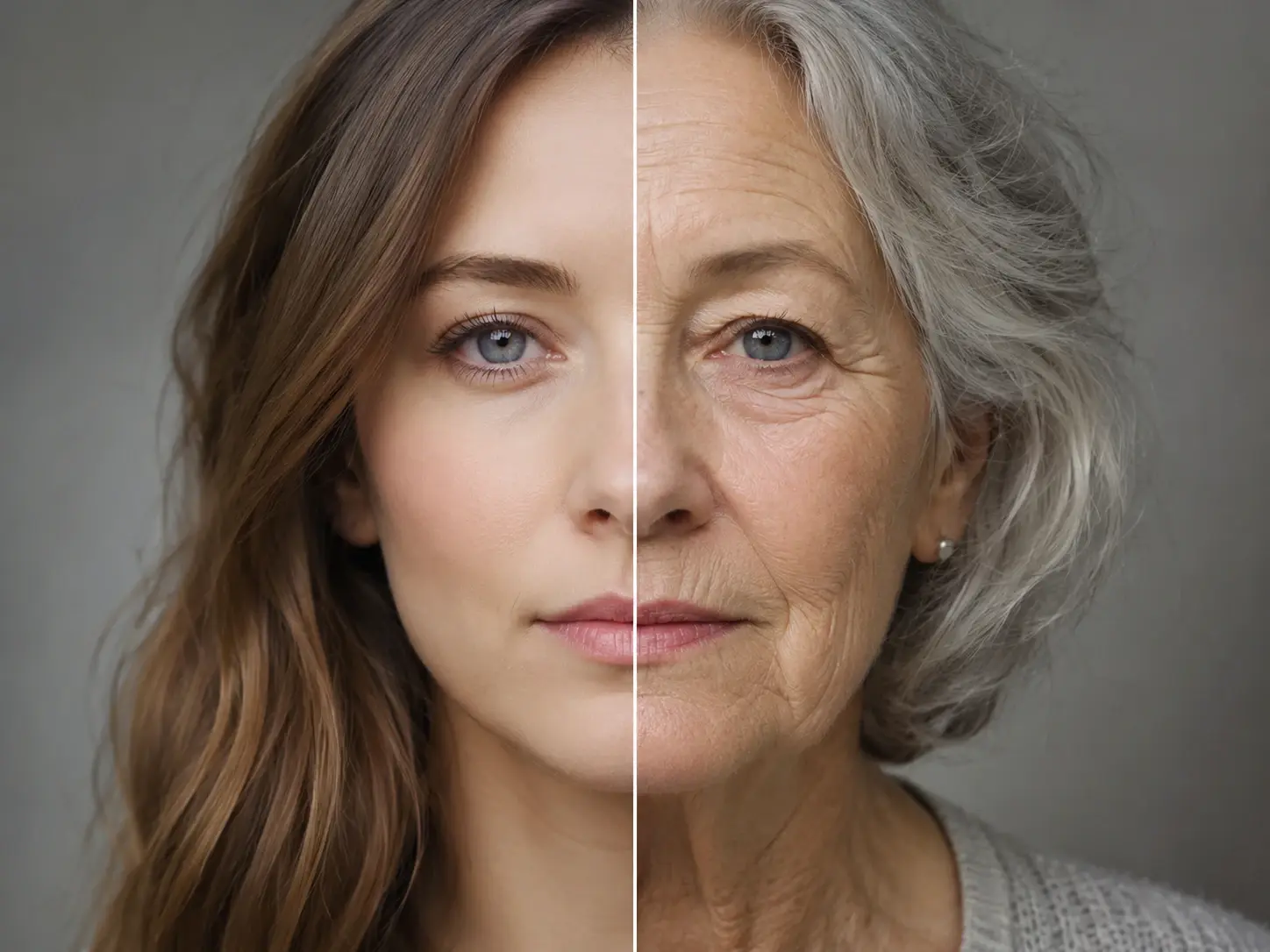 Retrato con cambio de edad producido por el cambiador de caras con piel y contorno naturales