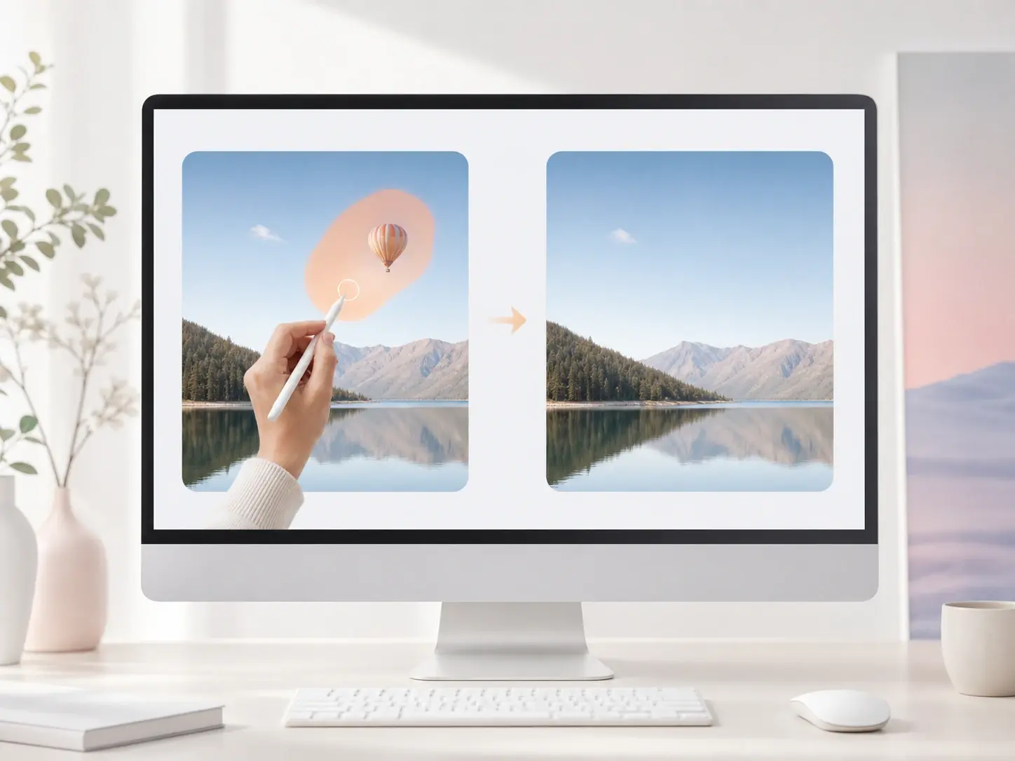 Editor brushing a region for a local fix in the AI image editor on a desktop screen