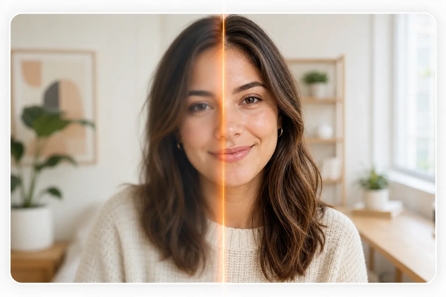 Close crop showing recovered skin and fabric texture from the image upscaler result