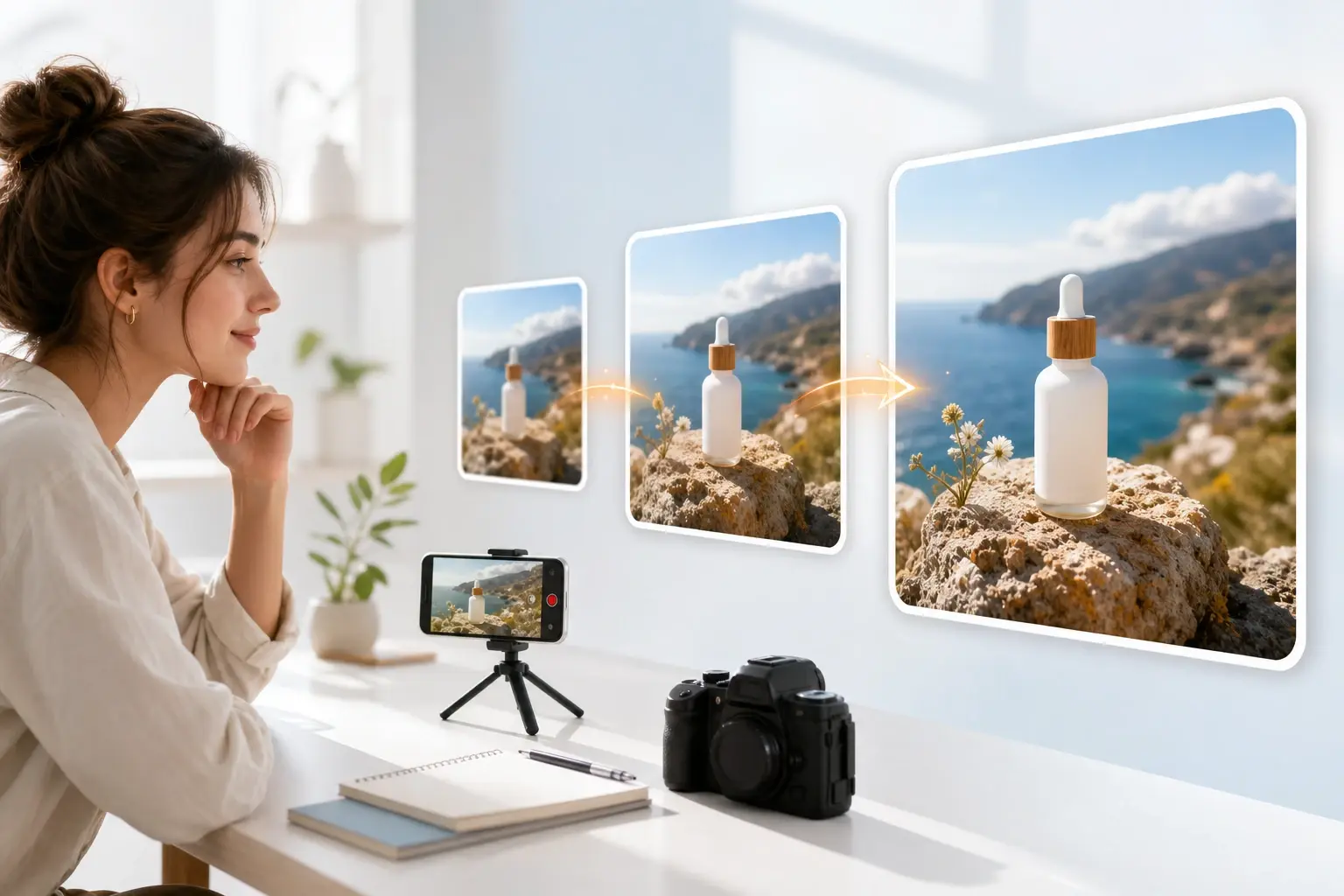 A small JPG enlarged to a 4K canvas by the image upscaler with side by side scale preview