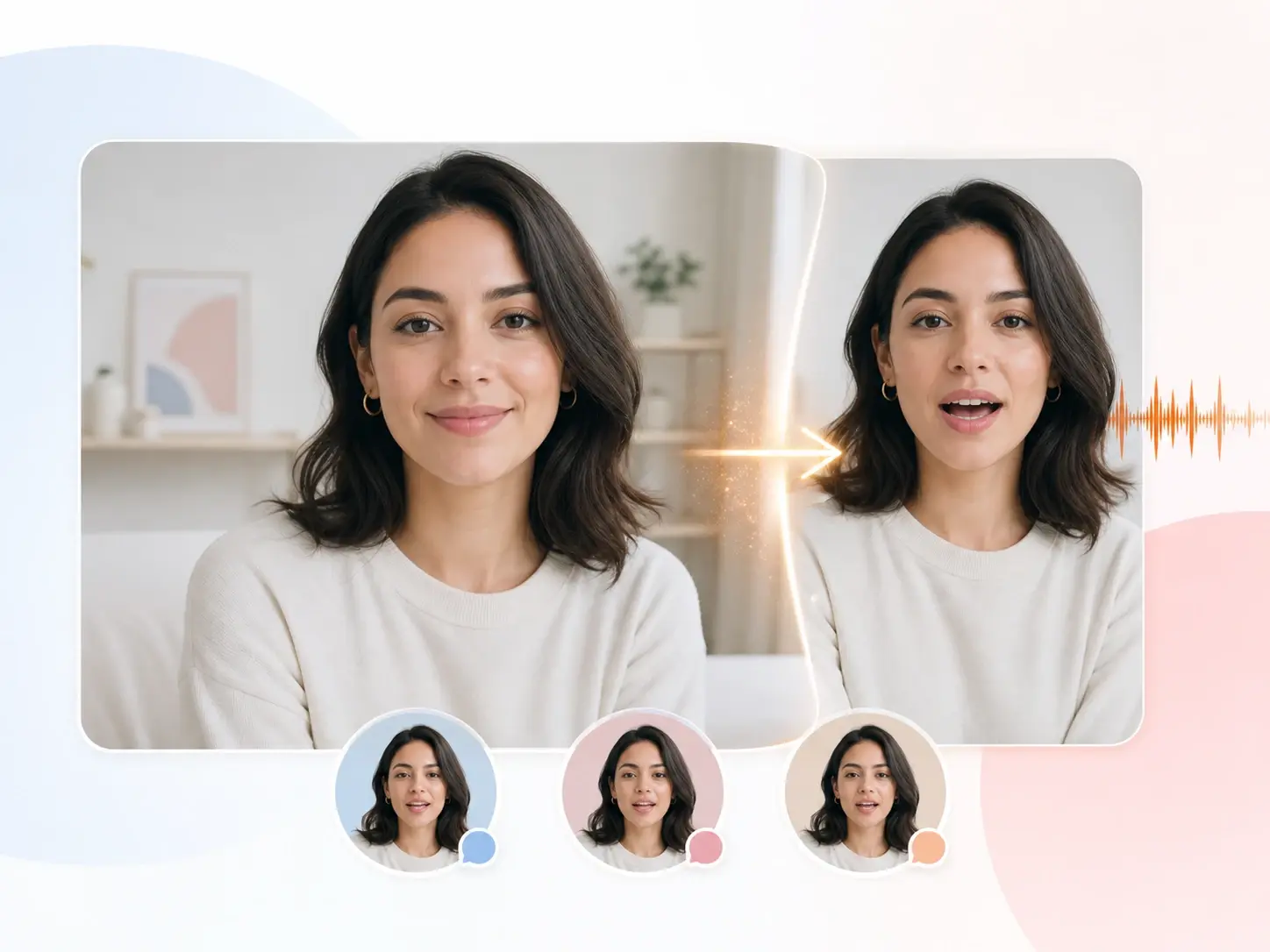 Talking video matched across three language dubs by the lip sync tool for a regional release