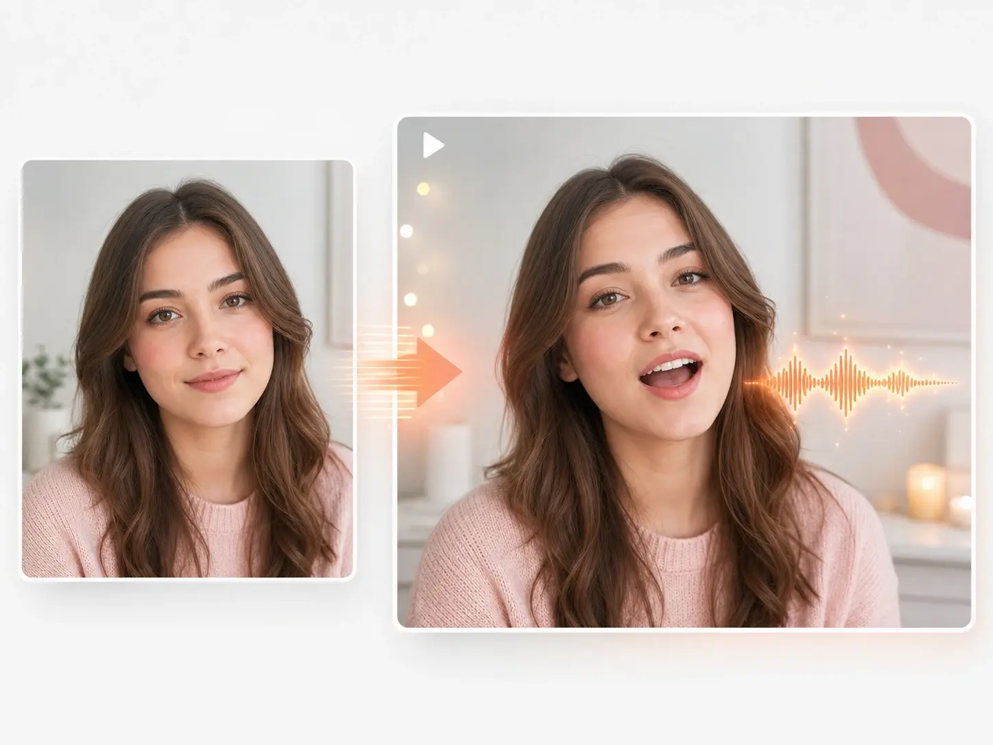 Portrait photo turned into a singing avatar by the lip sync tool for a short music clip