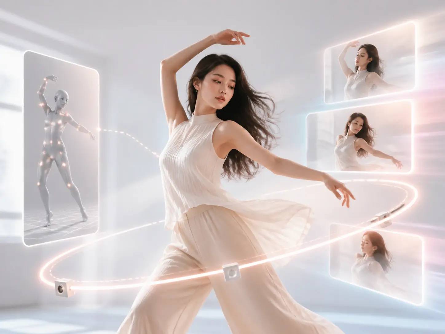 Reference dancer motion mapped onto a still portrait using Motion Control inside a video editor