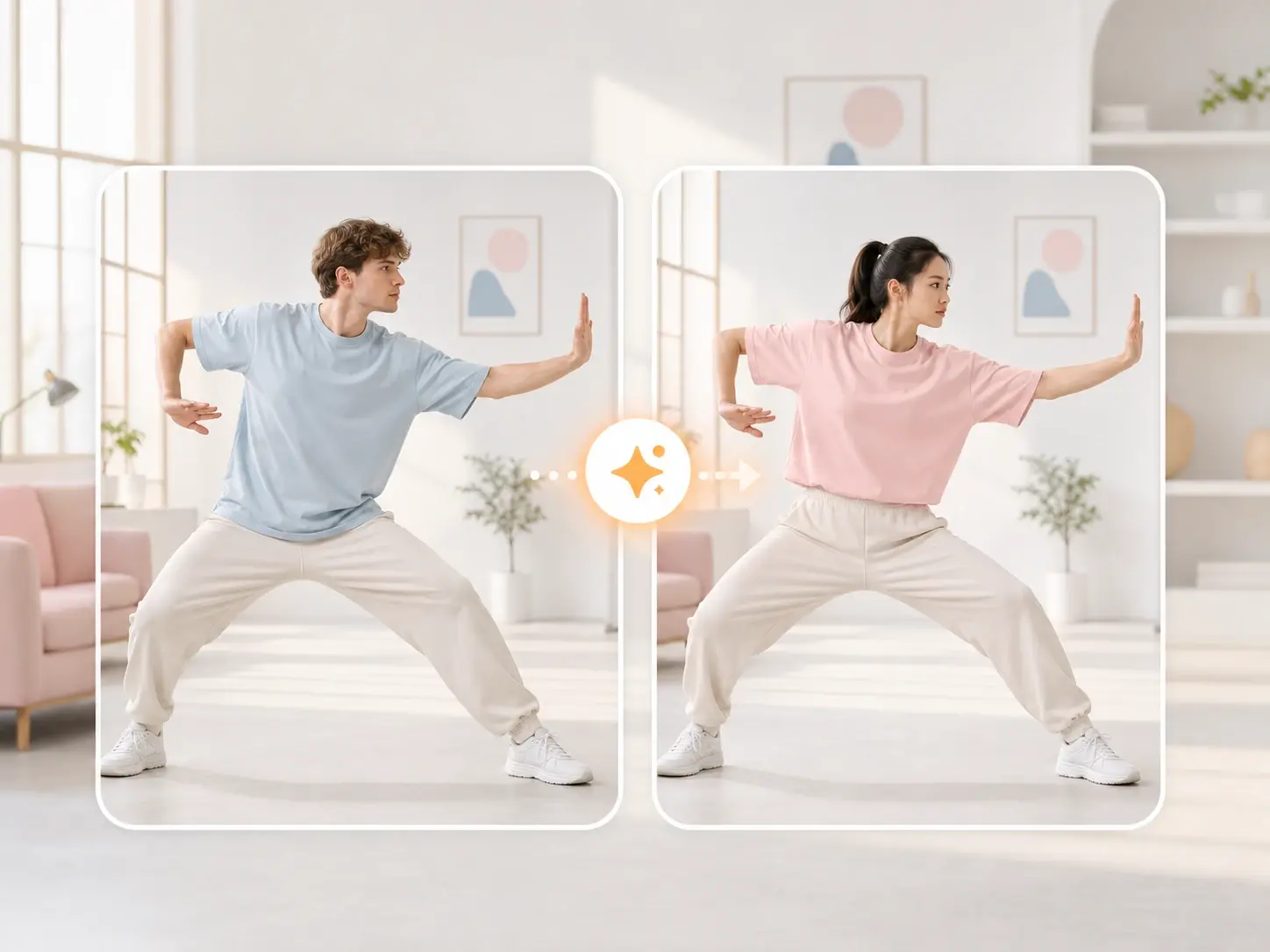 Character portrait kept consistent across frames by Motion Control while the body performs an action