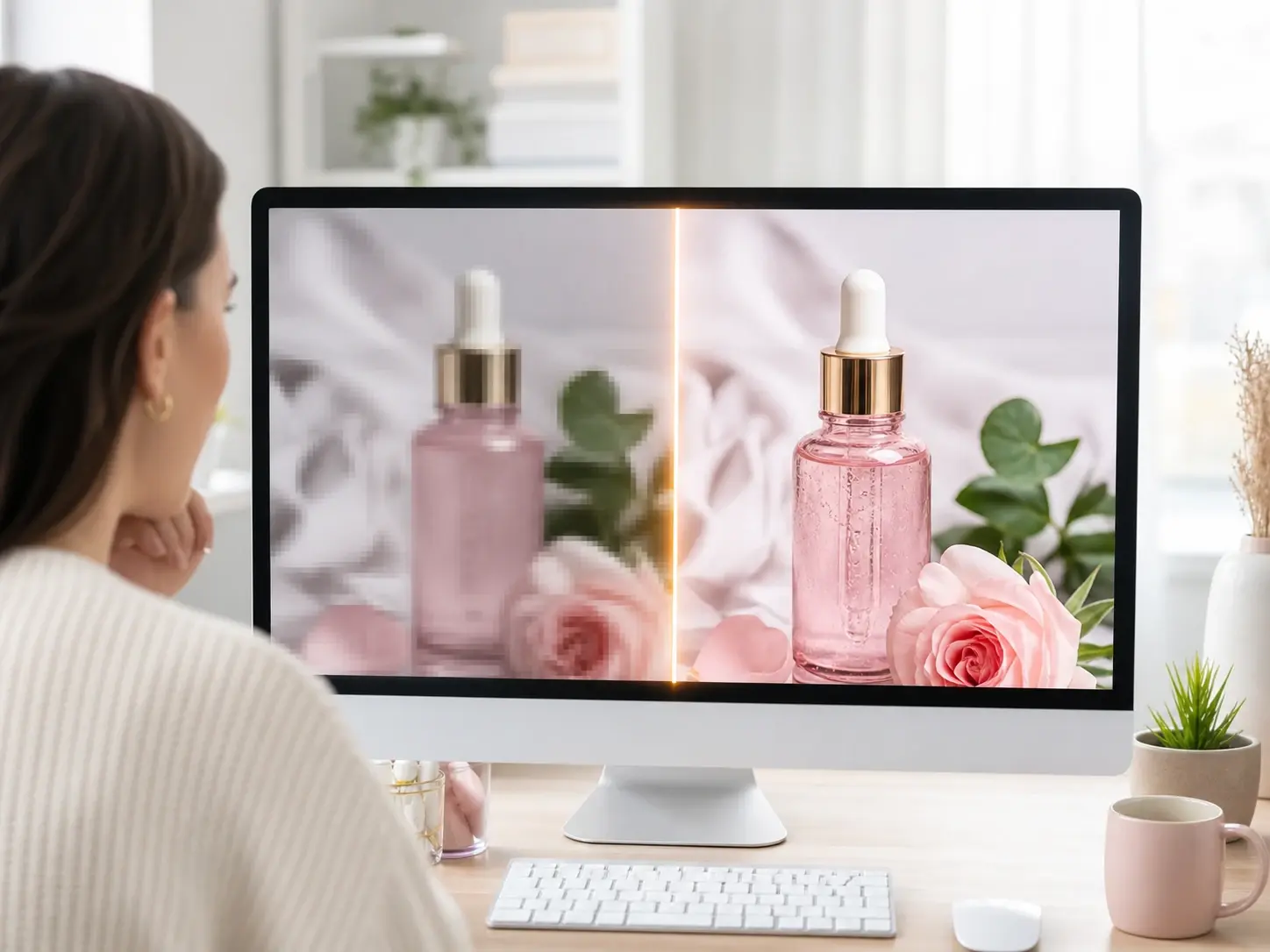 Ecommerce ansvarlig genskaber komprimeret produktoptagelse med et værktøj til videoforbedring ved et bord